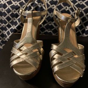 Gold wedge sandals
